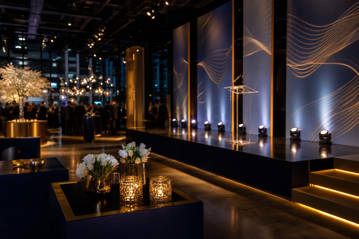 Exemple : soirée d'entreprise avec scénographie et cocktail